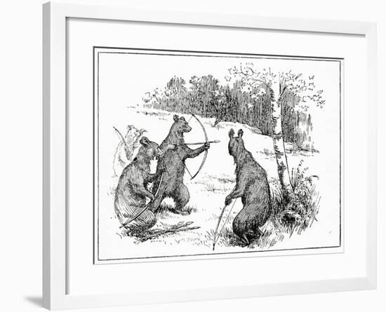 The Bears Practicing Shooting Arrows, from 'The Book of Myths' by Amy Cruse, 1925-null-Framed Giclee Print