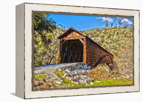 The Beautiful Bridgeport Covered Bridge over South Fork of Yuba River in Penn Valley, California-John Alves-Framed Premier Image Canvas