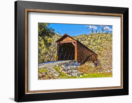 The Beautiful Bridgeport Covered Bridge over South Fork of Yuba River in Penn Valley, California-John Alves-Framed Photographic Print