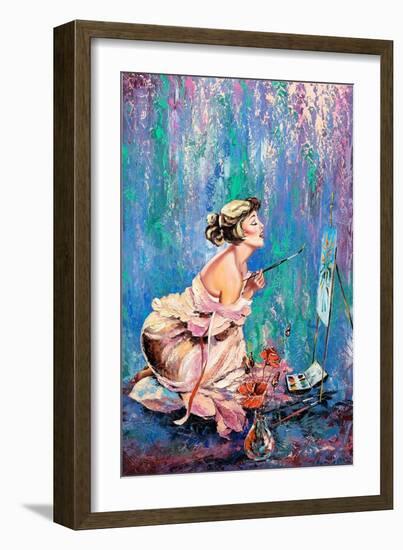 The Beautiful Girl Drawing A Picture-balaikin2009-Framed Art Print