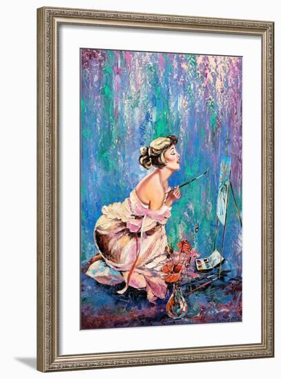 The Beautiful Girl Drawing A Picture-balaikin2009-Framed Art Print