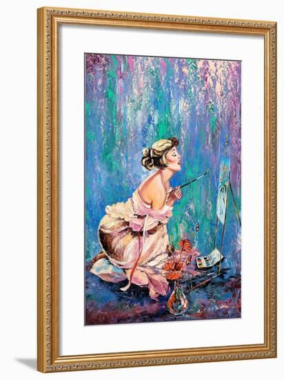 The Beautiful Girl Drawing A Picture-balaikin2009-Framed Art Print