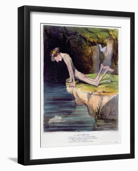 The Beautiful Narcissus, Caricature Engraved by D'Aubert and Co. and Published by Bauger in Paris-Honore Daumier-Framed Giclee Print