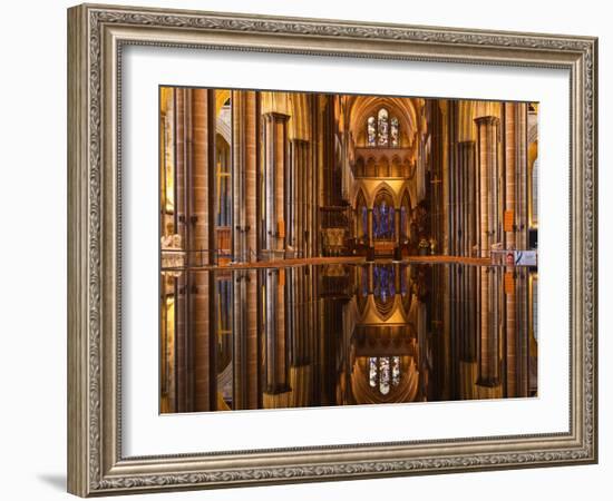 The Beautiful Nave and Font of Salisbury Cathedral, Wiltshire, England, United Kingdom, Europe-Julian Elliott-Framed Photographic Print