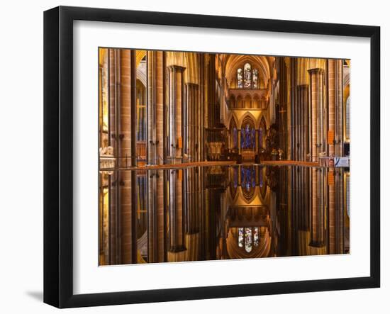 The Beautiful Nave and Font of Salisbury Cathedral, Wiltshire, England, United Kingdom, Europe-Julian Elliott-Framed Photographic Print