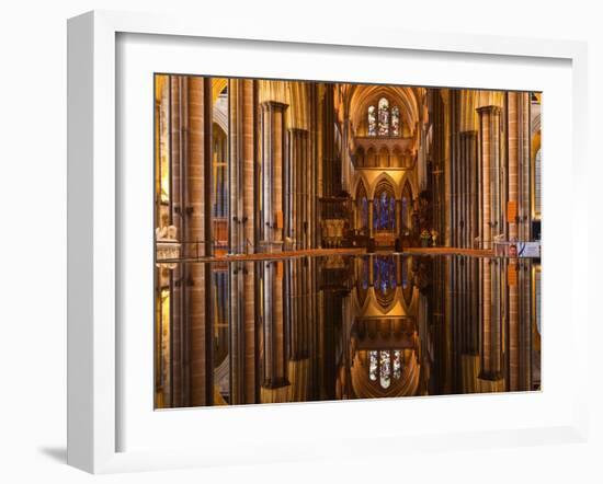 The Beautiful Nave and Font of Salisbury Cathedral, Wiltshire, England, United Kingdom, Europe-Julian Elliott-Framed Photographic Print