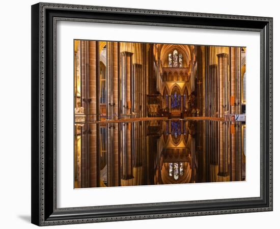 The Beautiful Nave and Font of Salisbury Cathedral, Wiltshire, England, United Kingdom, Europe-Julian Elliott-Framed Photographic Print