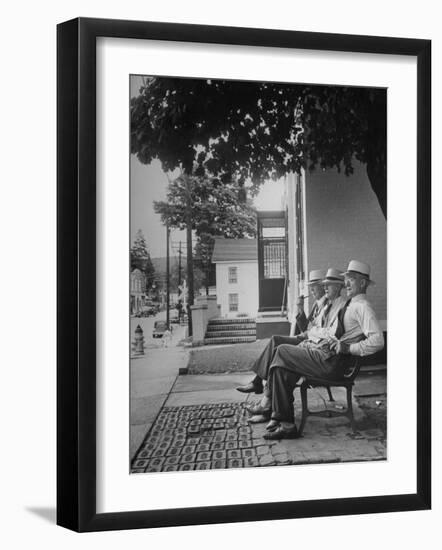 The Bench in Front of the Pawling National Bank is a Gathering Place For Men of the Town-Nina Leen-Framed Photographic Print