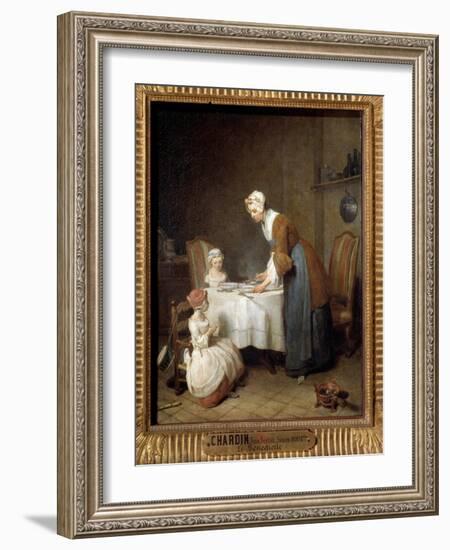The Benedicite Painting by Jean Baptiste Simeon Chardin (1699-1779) Sun. 0,49X0,41 M-Jean-Baptiste Simeon Chardin-Framed Giclee Print