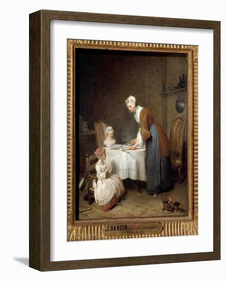 The Benedicite Painting by Jean Baptiste Simeon Chardin (1699-1779) Sun. 0,49X0,41 M-Jean-Baptiste Simeon Chardin-Framed Giclee Print