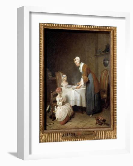 The Benedicite Painting by Jean Baptiste Simeon Chardin (1699-1779) Sun. 0,49X0,41 M-Jean-Baptiste Simeon Chardin-Framed Giclee Print