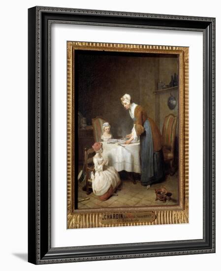 The Benedicite Painting by Jean Baptiste Simeon Chardin (1699-1779) Sun. 0,49X0,41 M-Jean-Baptiste Simeon Chardin-Framed Giclee Print