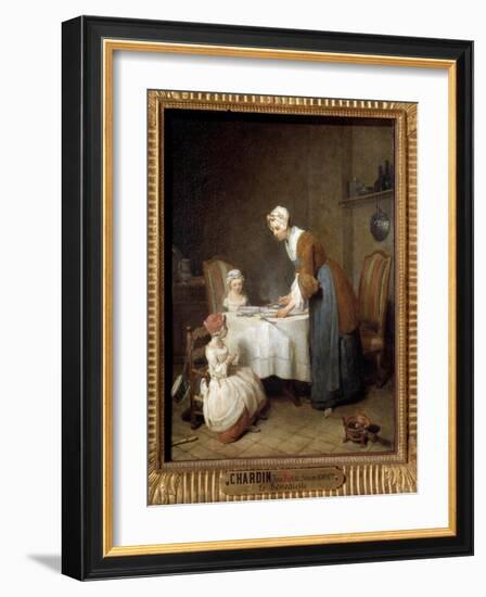 The Benedicite Painting by Jean Baptiste Simeon Chardin (1699-1779) Sun. 0,49X0,41 M-Jean-Baptiste Simeon Chardin-Framed Giclee Print