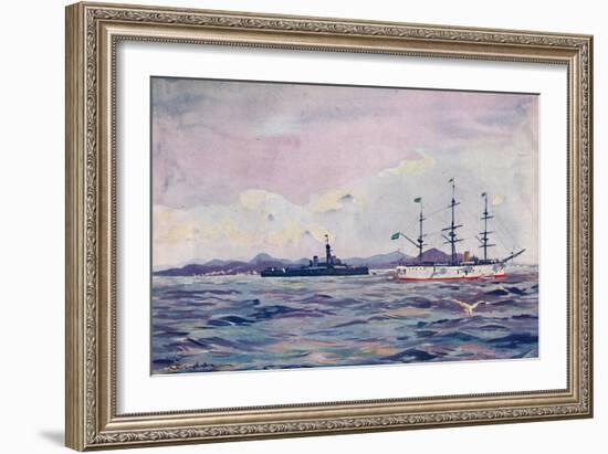 'The Benjamin Constant Training Cruiser and the dreadnought Minas Geraes in Rio Harbour', 1914-Unknown-Framed Giclee Print