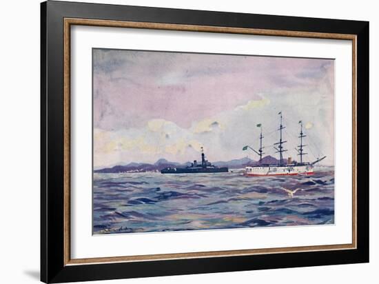 'The Benjamin Constant Training Cruiser and the dreadnought Minas Geraes in Rio Harbour', 1914-Unknown-Framed Giclee Print