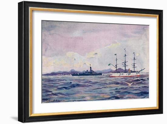 'The Benjamin Constant Training Cruiser and the dreadnought Minas Geraes in Rio Harbour', 1914-Unknown-Framed Giclee Print