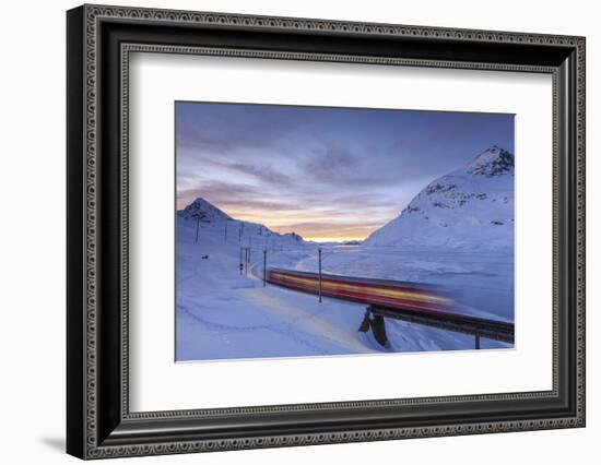 The Bernina Express Red Train, UNESCO World Heritage Site, Graubunden, Swiss Alps, Switzerland-Roberto Moiola-Framed Photographic Print