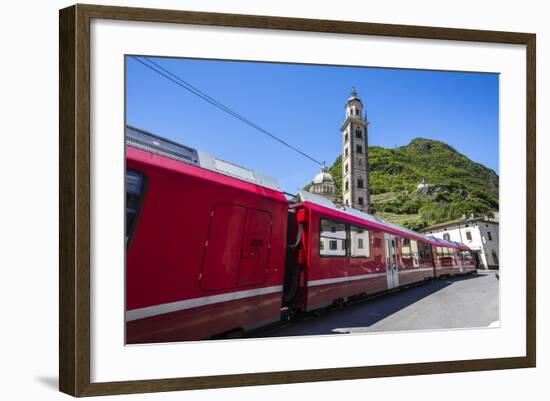 The Bernina Express Train Passes Near the Sanctuary of Madonna Di Tirano, Lombardy, Italy-Roberto Moiola-Framed Photographic Print