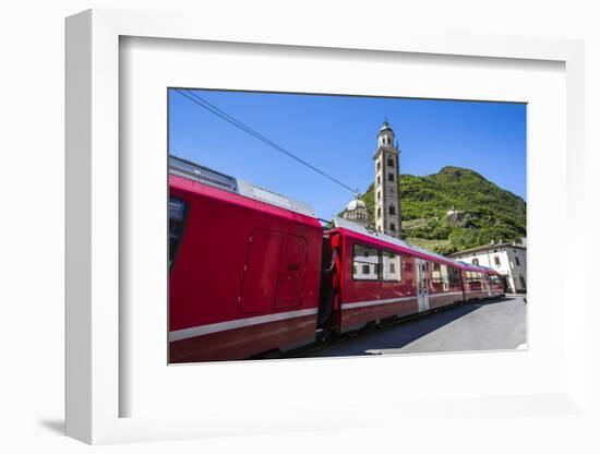 The Bernina Express Train Passes Near the Sanctuary of Madonna Di Tirano, Lombardy, Italy-Roberto Moiola-Framed Photographic Print