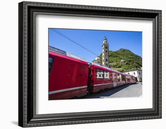 The Bernina Express Train Passes Near the Sanctuary of Madonna Di Tirano, Lombardy, Italy-Roberto Moiola-Framed Photographic Print