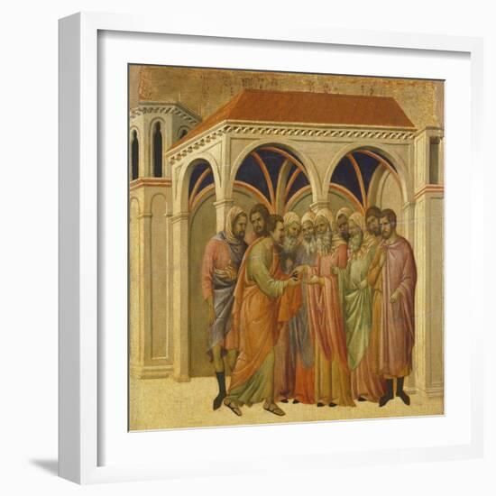 The Betrayal by Judas, Detail of Tile from Episodes from Christ's Passion and Resurrection-Duccio Di buoninsegna-Framed Premium Giclee Print