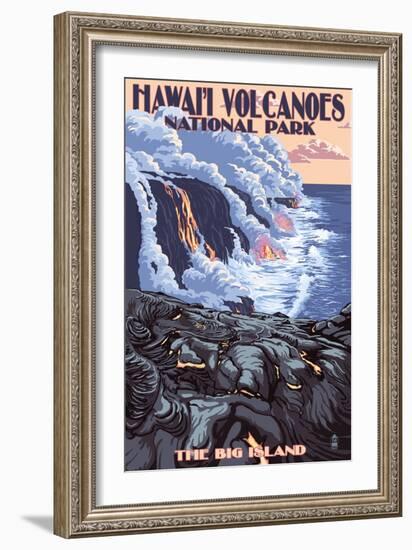 The Big Island, Hawaii - Lava Flow Scene-Lantern Press-Framed Art Print