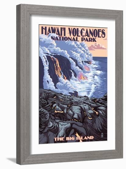 The Big Island, Hawaii - Lava Flow Scene-Lantern Press-Framed Premium Giclee Print