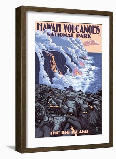 The Big Island, Hawaii - Lava Flow Scene-Lantern Press-Framed Premium Giclee Print