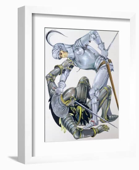 The Big Knight Is Slain by Sir Lancelot, an Illustration for 'Sir Lancelot of the Lake', by Roger…-Janet and Anne Johnstone-Framed Giclee Print