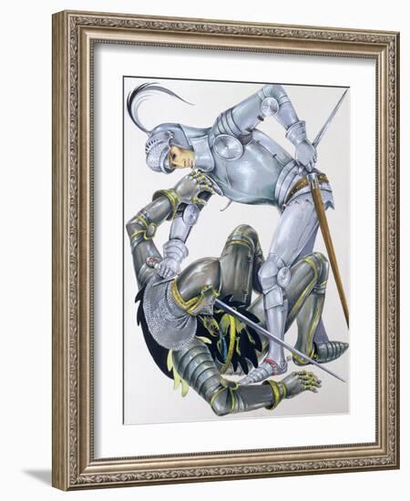 The Big Knight Is Slain by Sir Lancelot, an Illustration for 'Sir Lancelot of the Lake', by Roger…-Janet and Anne Johnstone-Framed Giclee Print