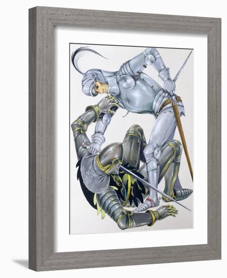 The Big Knight Is Slain by Sir Lancelot, an Illustration for 'Sir Lancelot of the Lake', by Roger…-Janet and Anne Johnstone-Framed Giclee Print