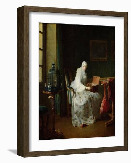 The Bird Organ or a Woman Varying Her Pleasures, 1751-Jean-Baptiste Simeon Chardin-Framed Giclee Print