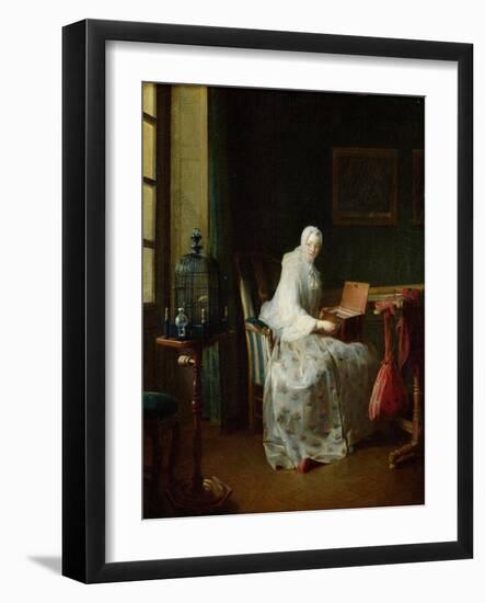 The Bird Organ or a Woman Varying Her Pleasures, 1751-Jean-Baptiste Simeon Chardin-Framed Giclee Print