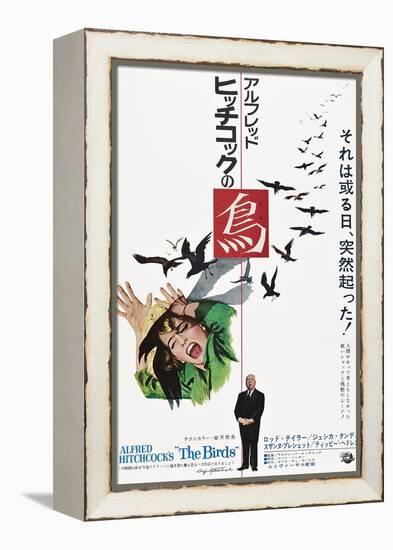 The Birds, Tippi Hedren, Alfred Hitchcock, Japanese Poster Art, 1963-null-Framed Stretched Canvas