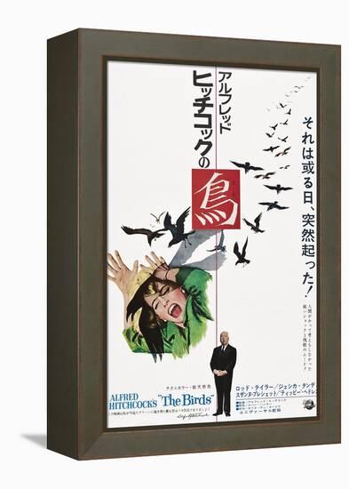 The Birds, Tippi Hedren, Alfred Hitchcock, Japanese Poster Art, 1963-null-Framed Stretched Canvas