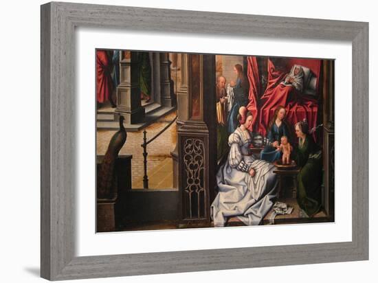 The Birth and Naming of Saint John the Baptist; Trompe-L'Oeil with Painting of the Man of Sorrows-Bernard van Orley-Framed Art Print