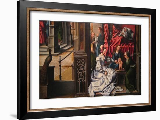 The Birth and Naming of Saint John the Baptist; Trompe-L'Oeil with Painting of the Man of Sorrows-Bernard van Orley-Framed Art Print