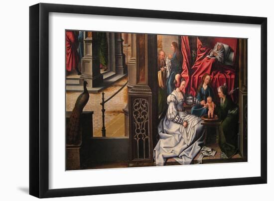 The Birth and Naming of Saint John the Baptist; Trompe-L'Oeil with Painting of the Man of Sorrows-Bernard van Orley-Framed Art Print