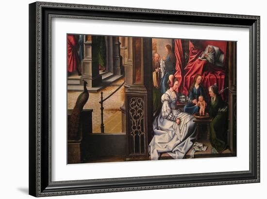 The Birth and Naming of Saint John the Baptist; Trompe-L'Oeil with Painting of the Man of Sorrows-Bernard van Orley-Framed Art Print