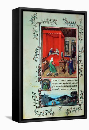 The Birth of John the Baptist and the Baptism of Christ, from the "Hours of Milan," 1422-Jan van Eyck-Framed Premier Image Canvas