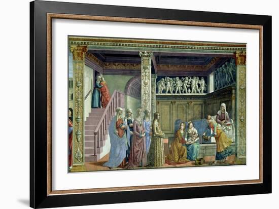 The Birth of the Virgin, 1486-90-Domenico Ghirlandaio-Framed Giclee Print