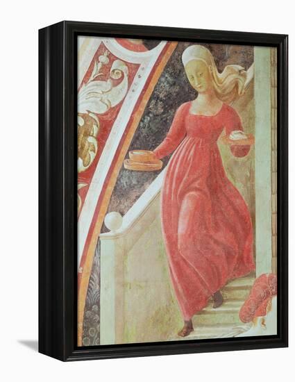 The Birth of the Virgin, Detail of a Maid Servant Descending a Staircase-Paolo Uccello-Framed Premier Image Canvas