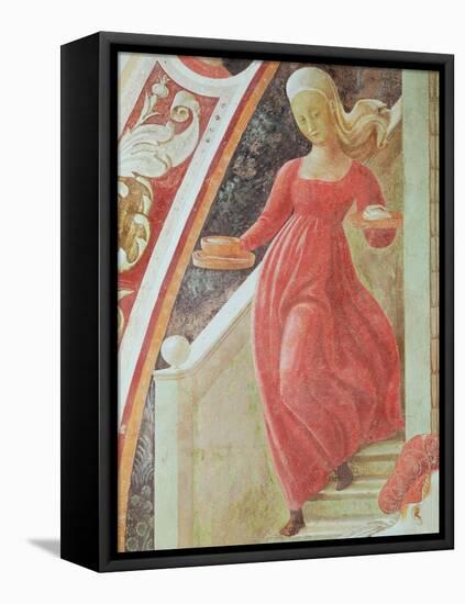 The Birth of the Virgin, Detail of a Maid Servant Descending a Staircase-Paolo Uccello-Framed Premier Image Canvas