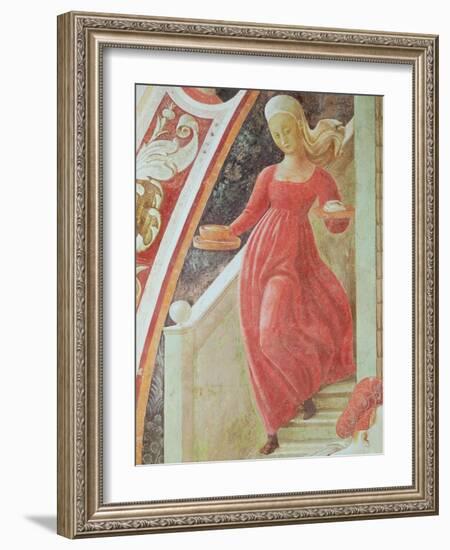 The Birth of the Virgin, Detail of a Maid Servant Descending a Staircase-Paolo Uccello-Framed Giclee Print