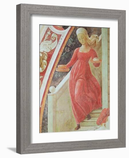 The Birth of the Virgin, Detail of a Maid Servant Descending a Staircase-Paolo Uccello-Framed Giclee Print