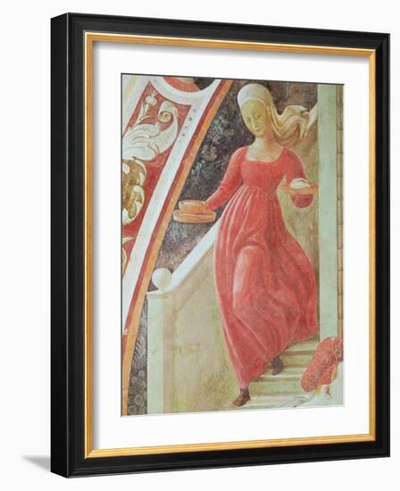 The Birth of the Virgin, Detail of a Maid Servant Descending a Staircase-Paolo Uccello-Framed Giclee Print