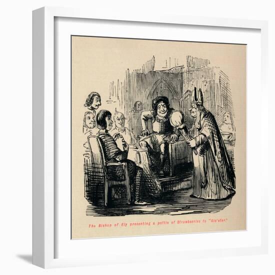 'The Bishop of Ely presenting a pottle of Strawberries to Glo'ster.,-John Leech-Framed Giclee Print