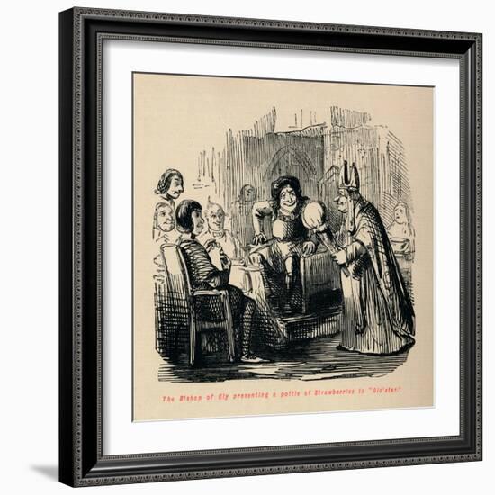 'The Bishop of Ely presenting a pottle of Strawberries to Glo'ster.,-John Leech-Framed Giclee Print
