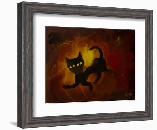 the black cat-Rabi Khan-Framed Art Print