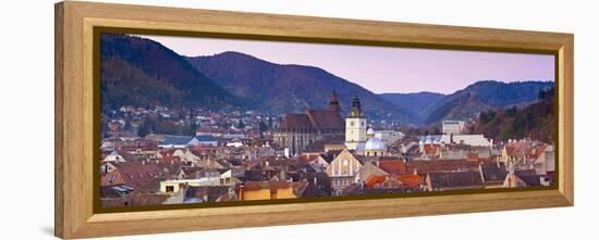 The Black Church and Town Hall Clock Tower Illuminated at Dawn, Piata Sfatului, Brasov, Transylvani-Doug Pearson-Framed Premier Image Canvas